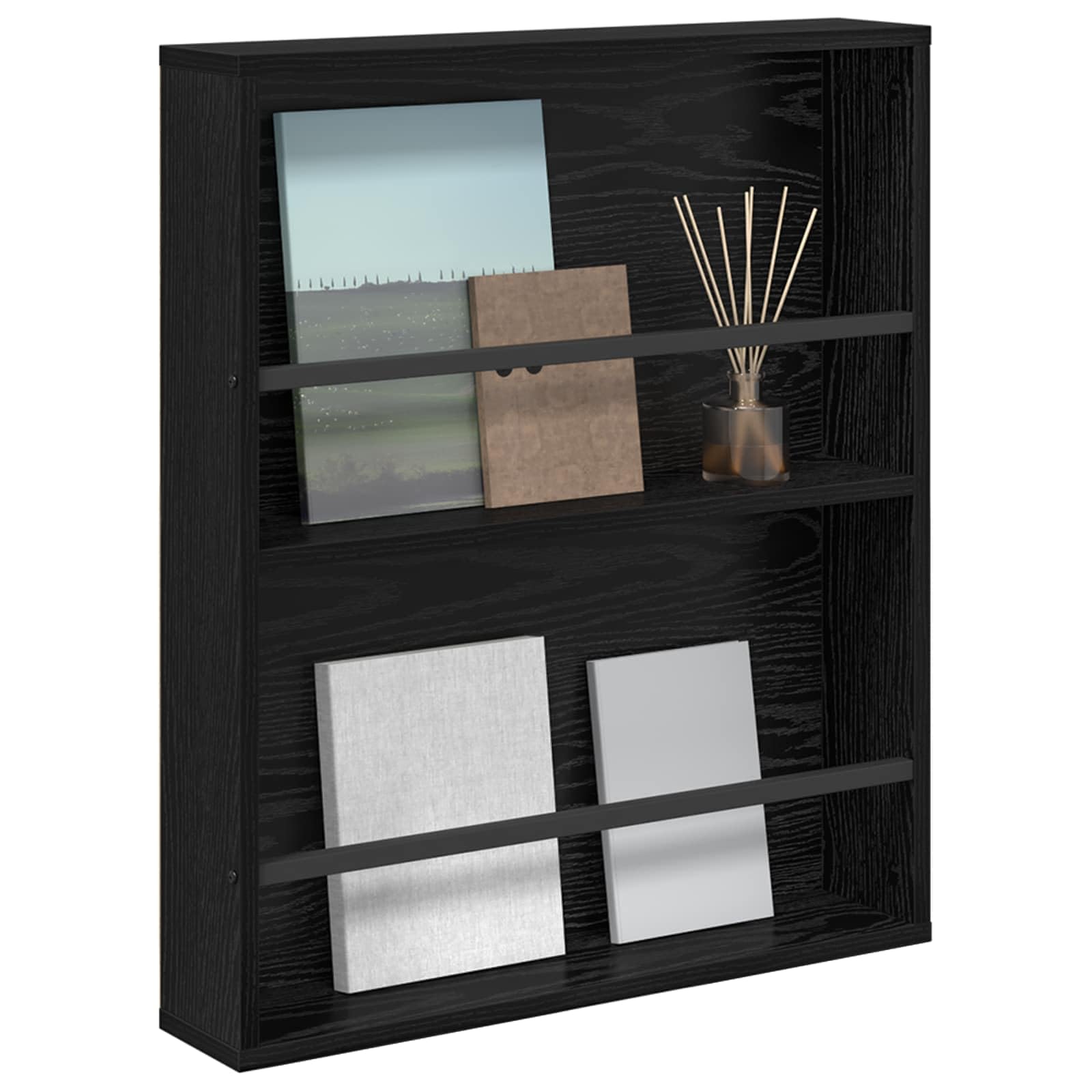 Vidaxl Magazine Rack Black Oak 60 X 12 X 70 Cm Engineered Wood