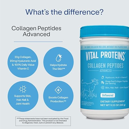 Miniatura 3 de Vital Proteins Collagen Powder Supplement Hydrolyzed Peptides with Hyaluronic Acid and Vitamin C - Non-GMO, Dairy & Gluten Free Unflavored, 9.33oz