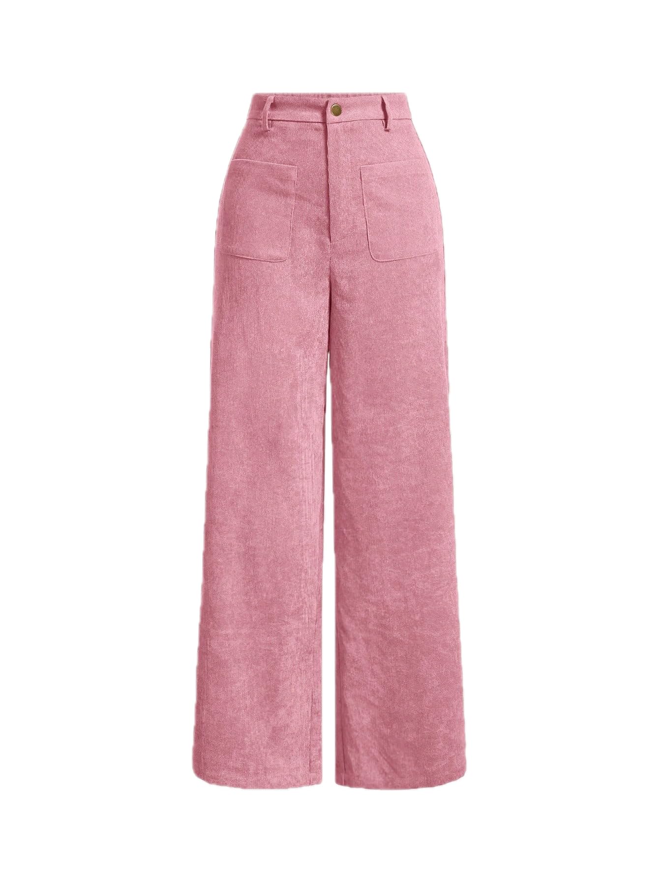 lluviacida Women's Solid Patch Pocket Corduroy Mid Rise Wide Leg Pants Baggy Spring Break High Waist Button Detail Pi XS us Pink