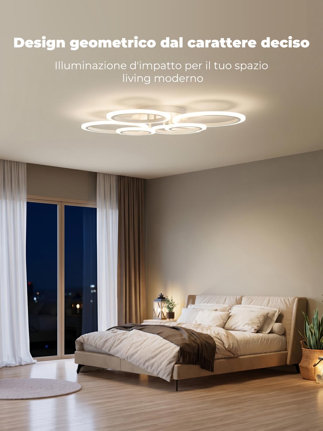 Plafoniera LED Soffitto Moderna Smart WiFi, Lampadario di Design a 6 Anelli 76W, Dimmerabile con App e Telecomando, Compatibile con Alexa e Google Home per Soggiorno Camera da Letto, Bianco