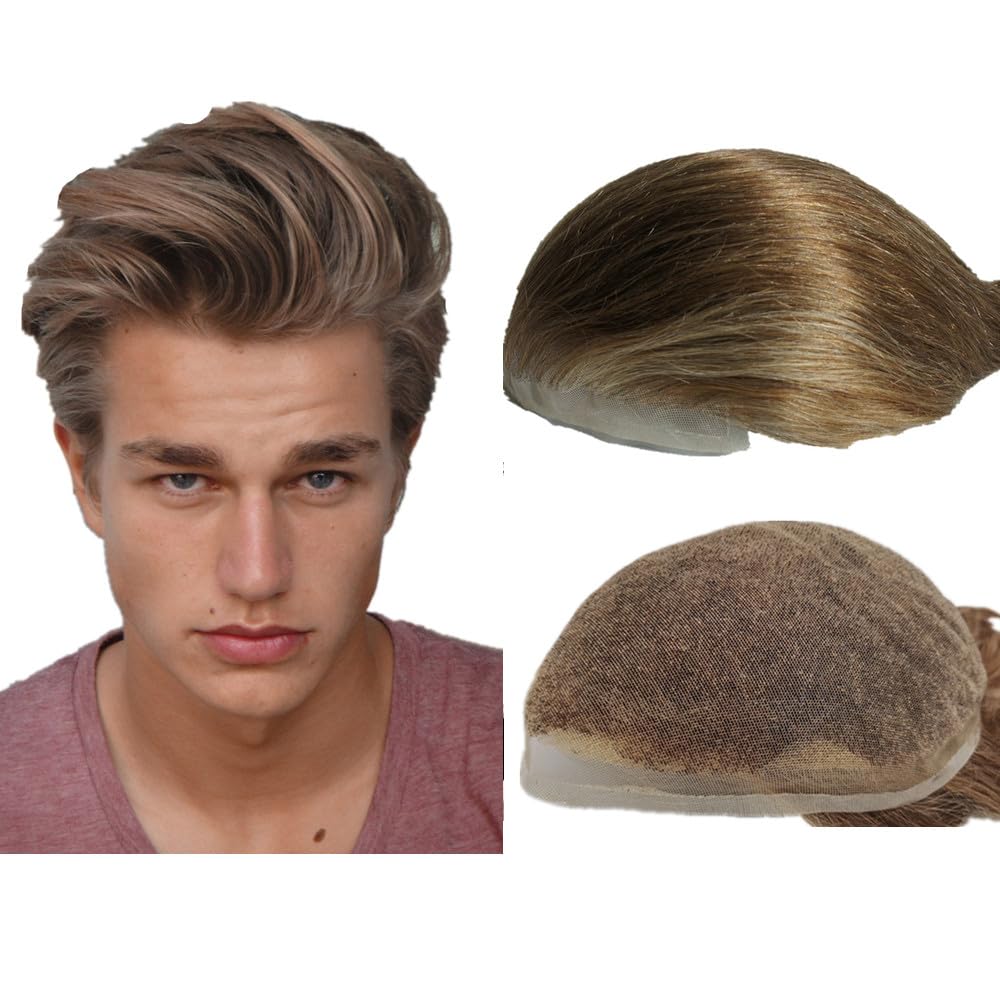 N.L.W. European human hair mens toupee HD full Swiss lace human hair replacement system for men 10x8” base size Straight hair pieces prosthesis untis