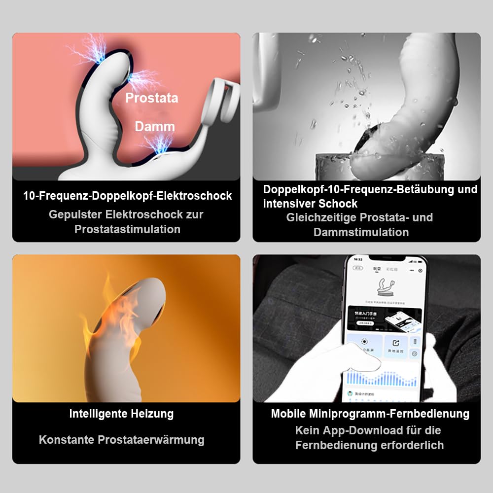 Analvibratoren Prostata Vibrator mit Doppelring APP Control 10 Vibrationen＆ Elektroschocks Prostatamassager Elektroschock Vibrator Heizung Elektroschock-Analplug Sexspielzeug für Männer Paare Extrem
