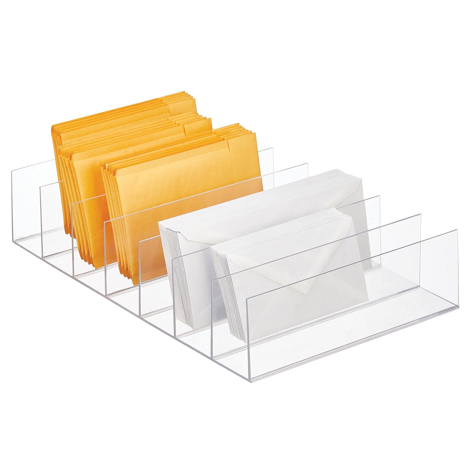 mDesign Organizador de embrague dividido de plástico para armarios, dormitorios, aparadores, solución de almacenamiento para bolsos, carteras, billeteras y accesorios, 7 secciones, colección Lumiere,