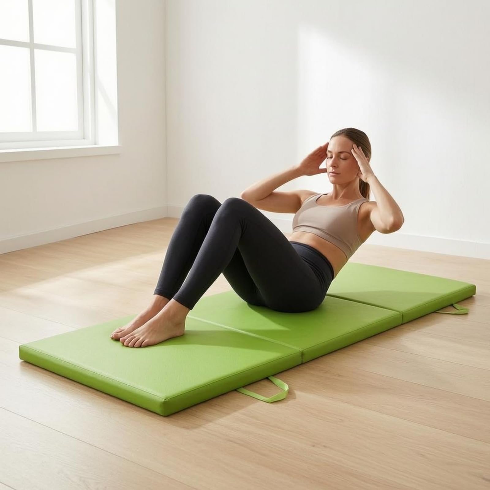 Materassino Tri-Piega Tripieghevole Tappetino Fitness con Maniglie Spesso Attrezzatura Sportiva per Ginnastica