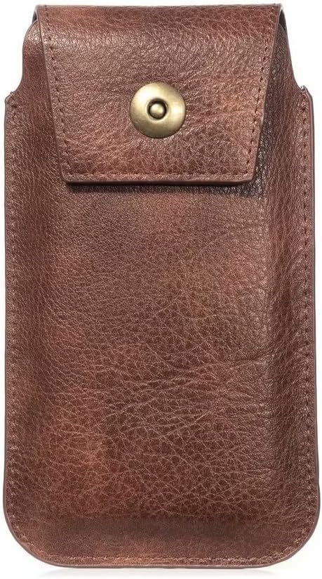 Retro Metal Buckle Slim Mobile Phone Belt Case Waist Belt Pouch Men Waist Bag Pack with Belt Loop(E)