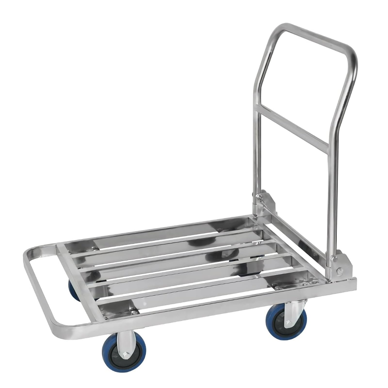plattformwagen Zusammenklappbarer Plattformwagen aus Edelstahl mit quadratischem Rohr, flaches Dolly-Gummirad, das for Lagerlebensmittel verwendet Wird