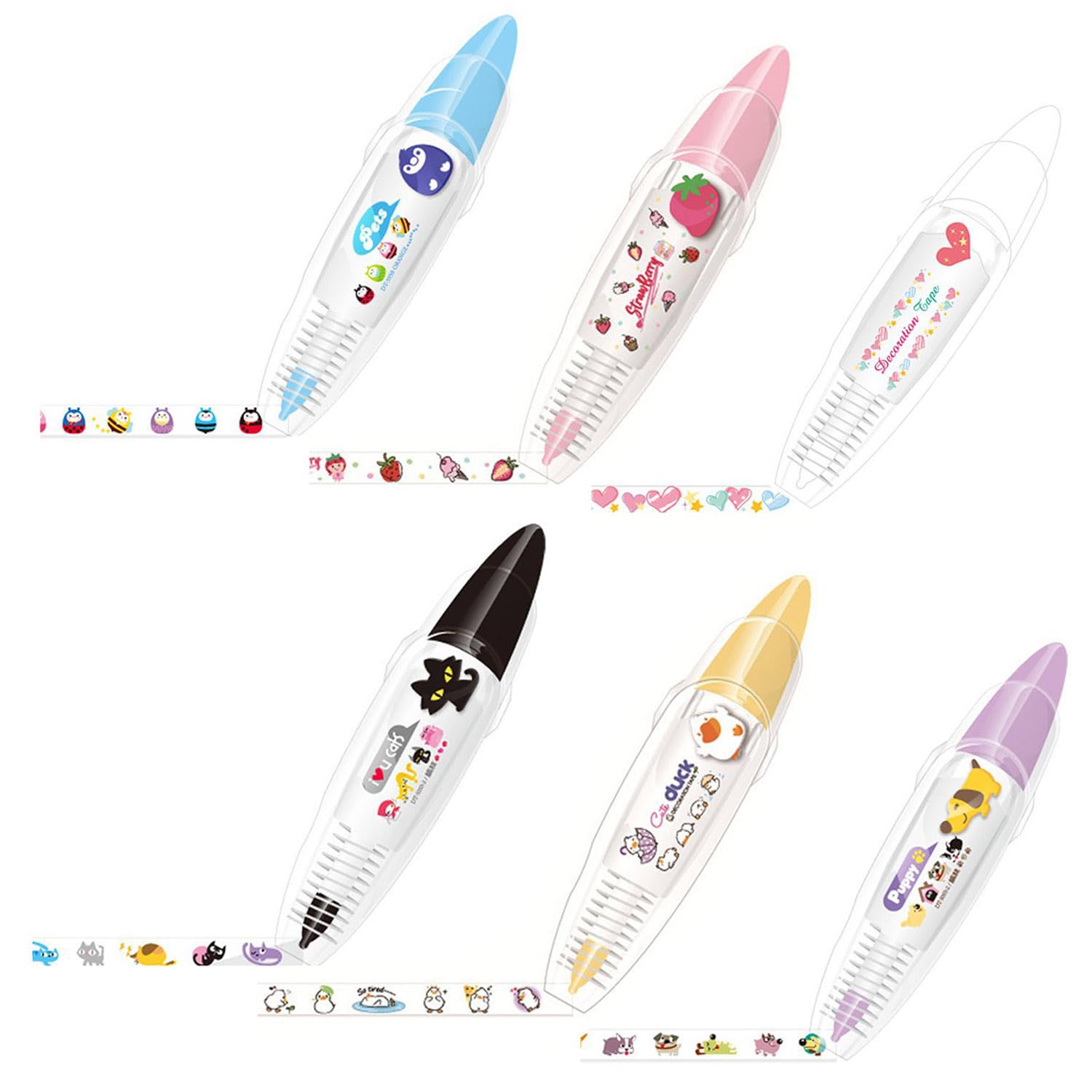 Ally Pocket Tape Pen DIY Cute Animals Press Type Decorative Pen 2023 New DIY Lace Decoration Tape Pen Cute Scrapbooking Diary Decorative Correction Tapes Cartoon Pattern Decorative Tape (6PCS C)