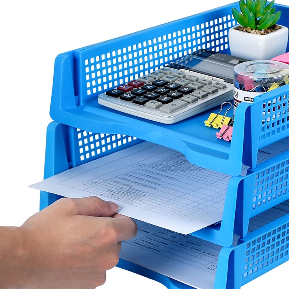 TOMYEUS Porte-fichiers Dossier Organisateur Plastique MultiLouche Empilable A4 Dépôt de classement Bureau Bureau Bureau Neat File Rack Papeterie Panier de Stockage, Cinq Couleurs Rangement de Bureau