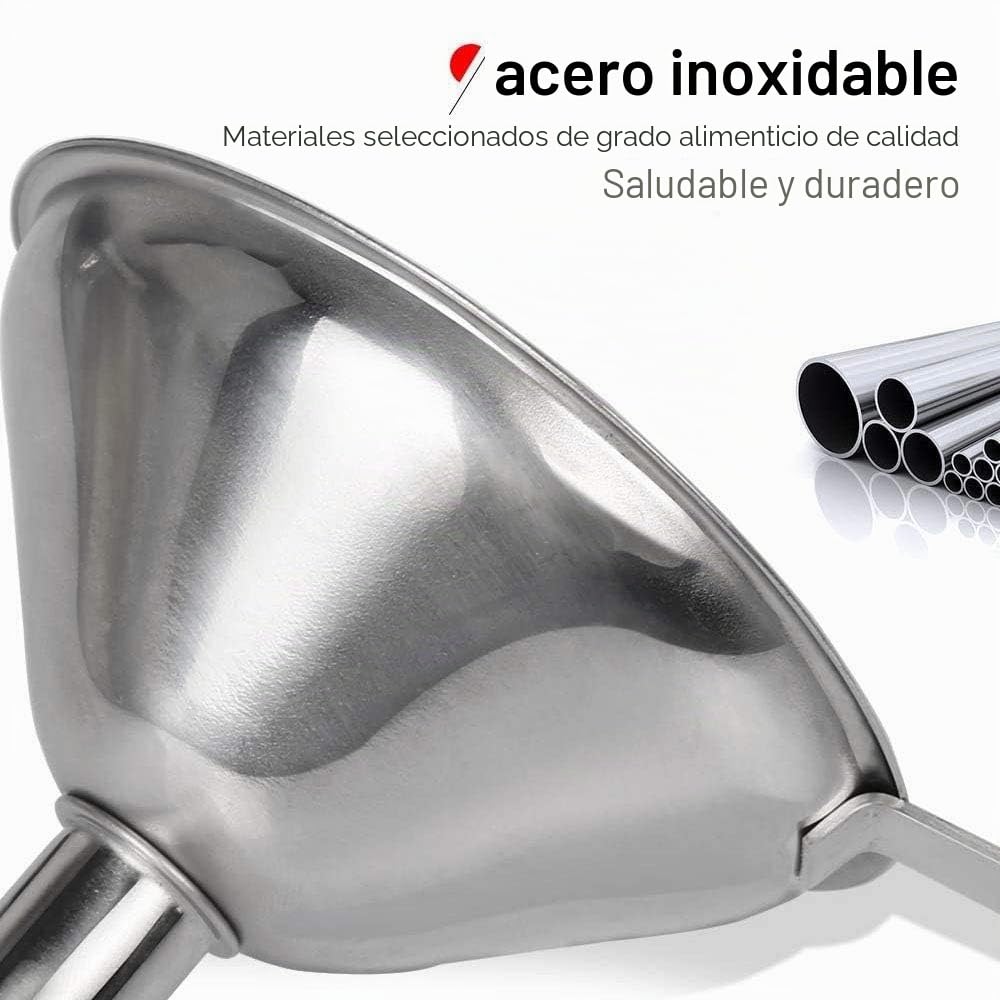 TSKDKIT Embudos de Acero Inoxidable, 3 piezas Embudo de Cocina con Mango Largo Pequeño de Metal, Embudo de Petaca de Acero para Transferir Líquidos y Polvo