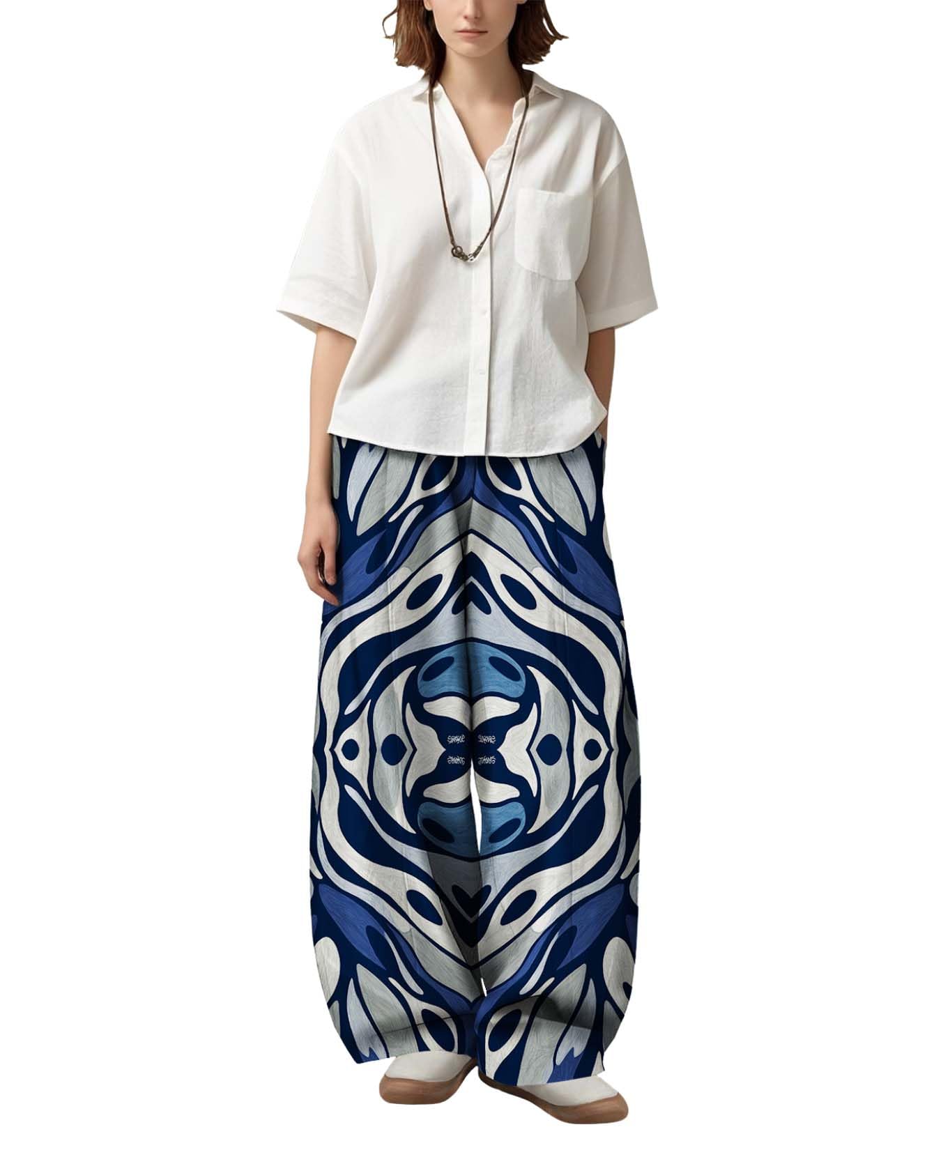Womens Boho Floral Printed Pants Elastic Waist Wide Leg Casual Trousers Loose Fit Pant with Pockets for 2025