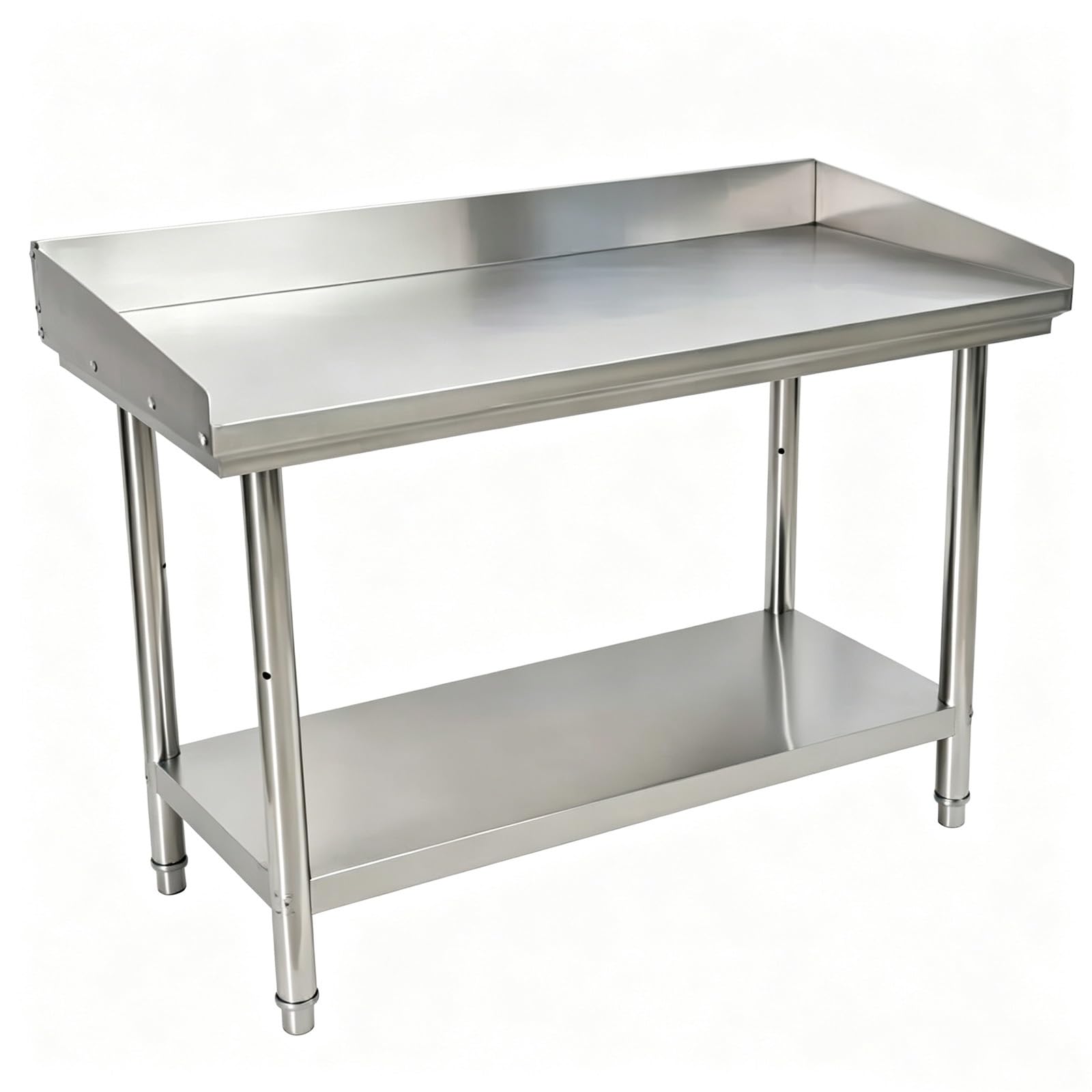 Tavolo da Cucina Inox, Tavolo 2 Piani con Bordo Protettivo