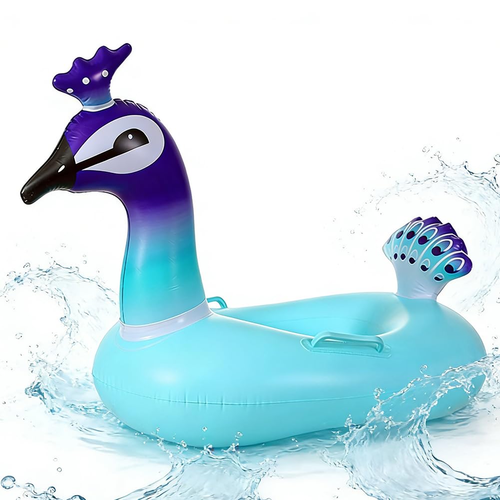 HATFRYF Peacock Inflatable Swimming Float, Swimming Float Inflatable, Cartoon Inflatable Seat Swimmings, Anti-Slip Handle Bathtub Floatie, Swimmings Pool Bathing Accessories, Gift for Boys Girls