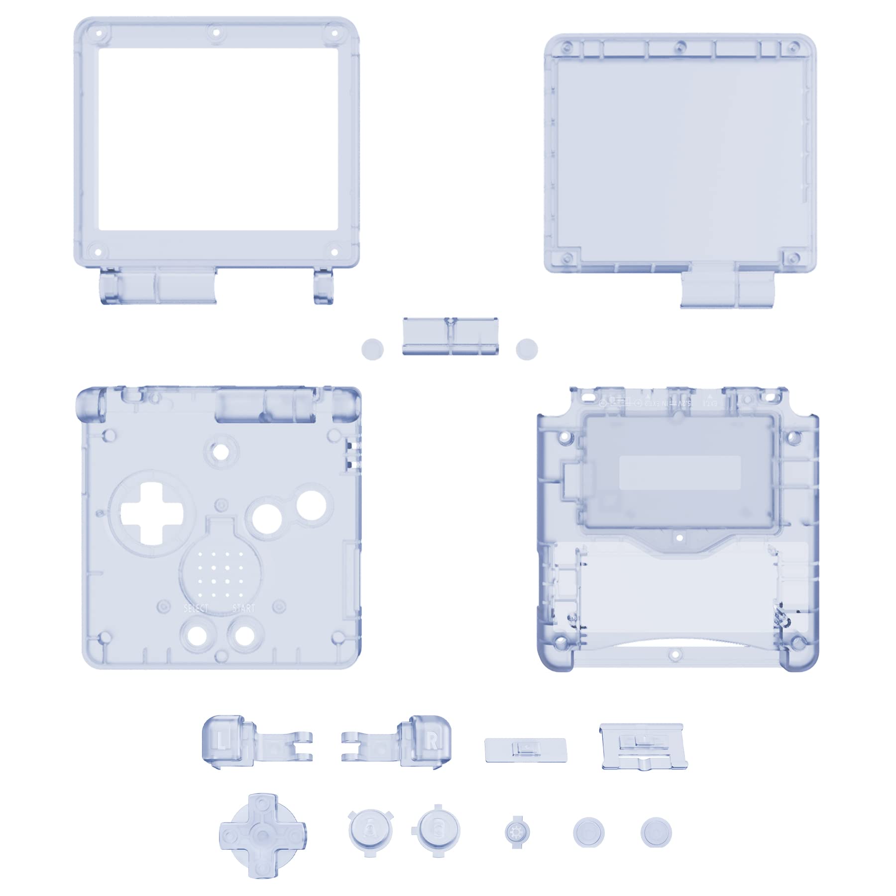 eXtremeRate Coque Customisée avec Boutons Complète pour Gameboy Advance SP GBA SP, Coque Série Transparente Compatible avec Écrans IPS et LCD Standard, Console et Écran Non Incluse,Bleu Glacier