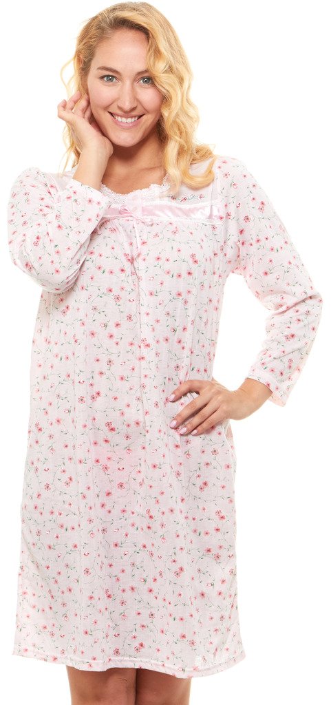 Floopi Womens Nightgown Sleepwear Cotton Pajamas - Womans Long Sleeve Sleep Dress Nightshirt