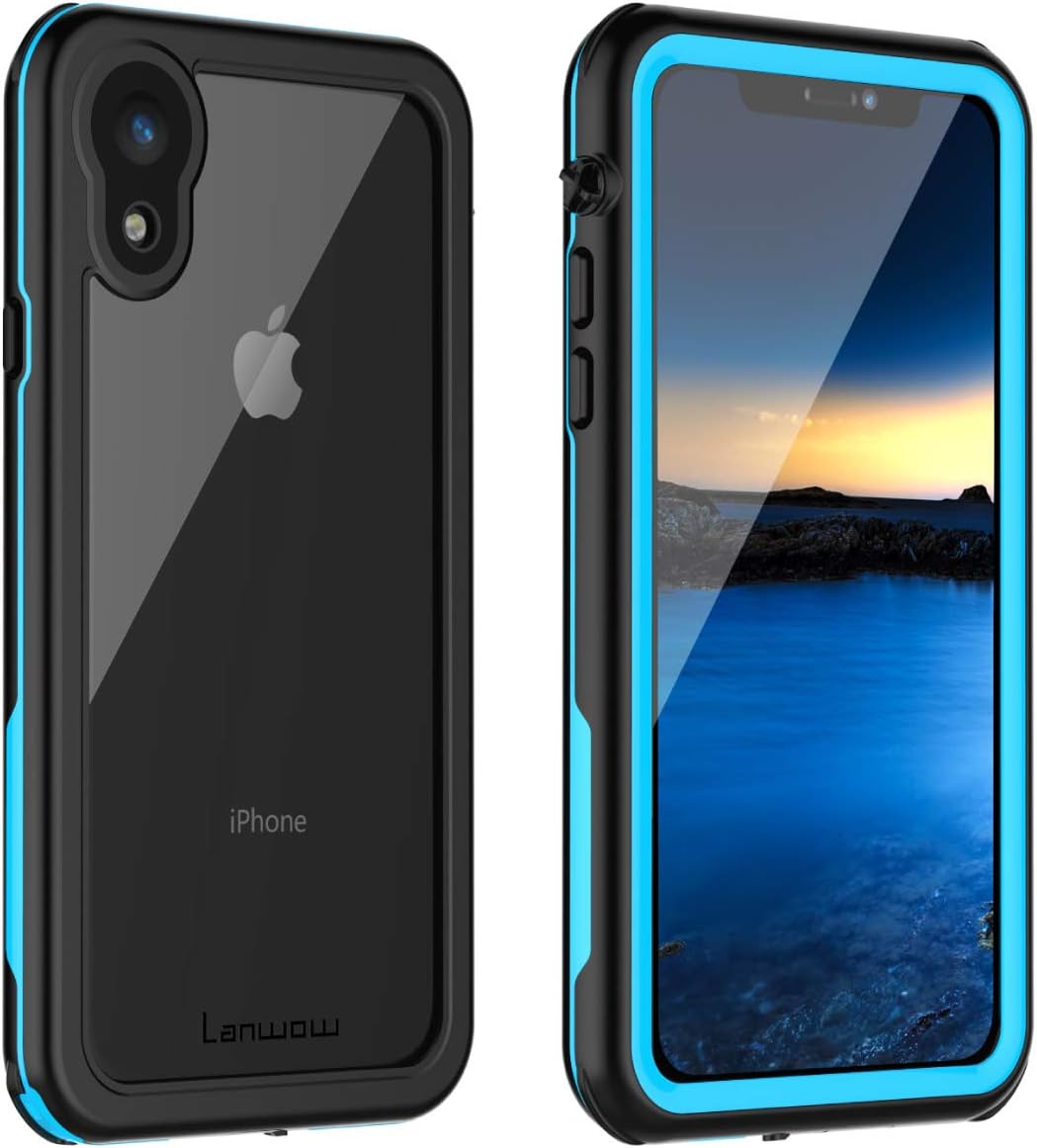 lanwow iPhone XR Waterproof Case, Waterproof iPhone XR Shockproof Full-Body Rugged Cover Case with Built-in Screen Protector Support Wireless Charging for iPhone XR 6.1 Inch (Black/Blue)