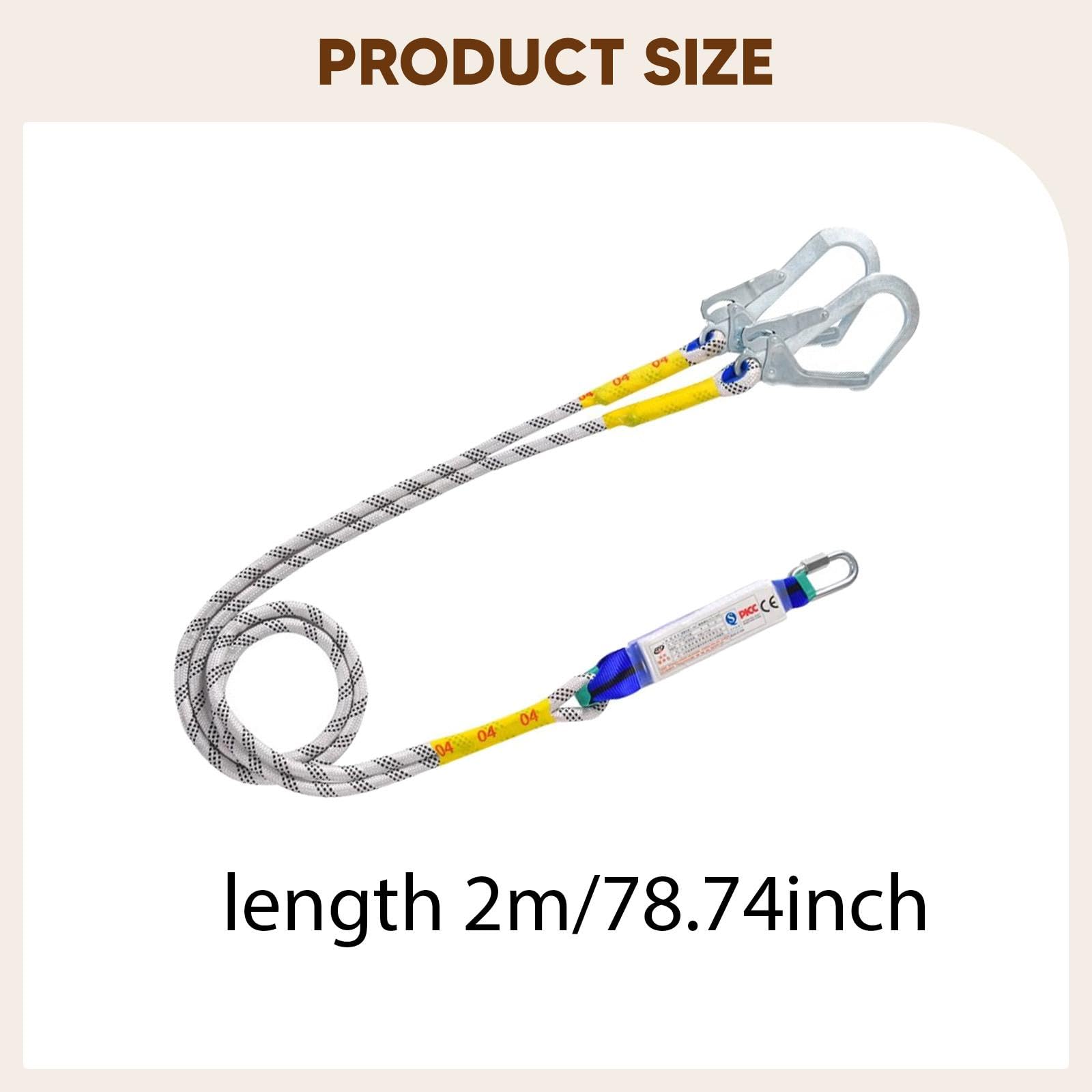 Harilla Cordón de Seguridad con Cuerda para Cinturón de Trabajo, Herramienta de Protección para Hombres Y Mujeres con Mosquetón para Arboristas, Espeleólogos, Paquete de Búfer de Doble Gancho