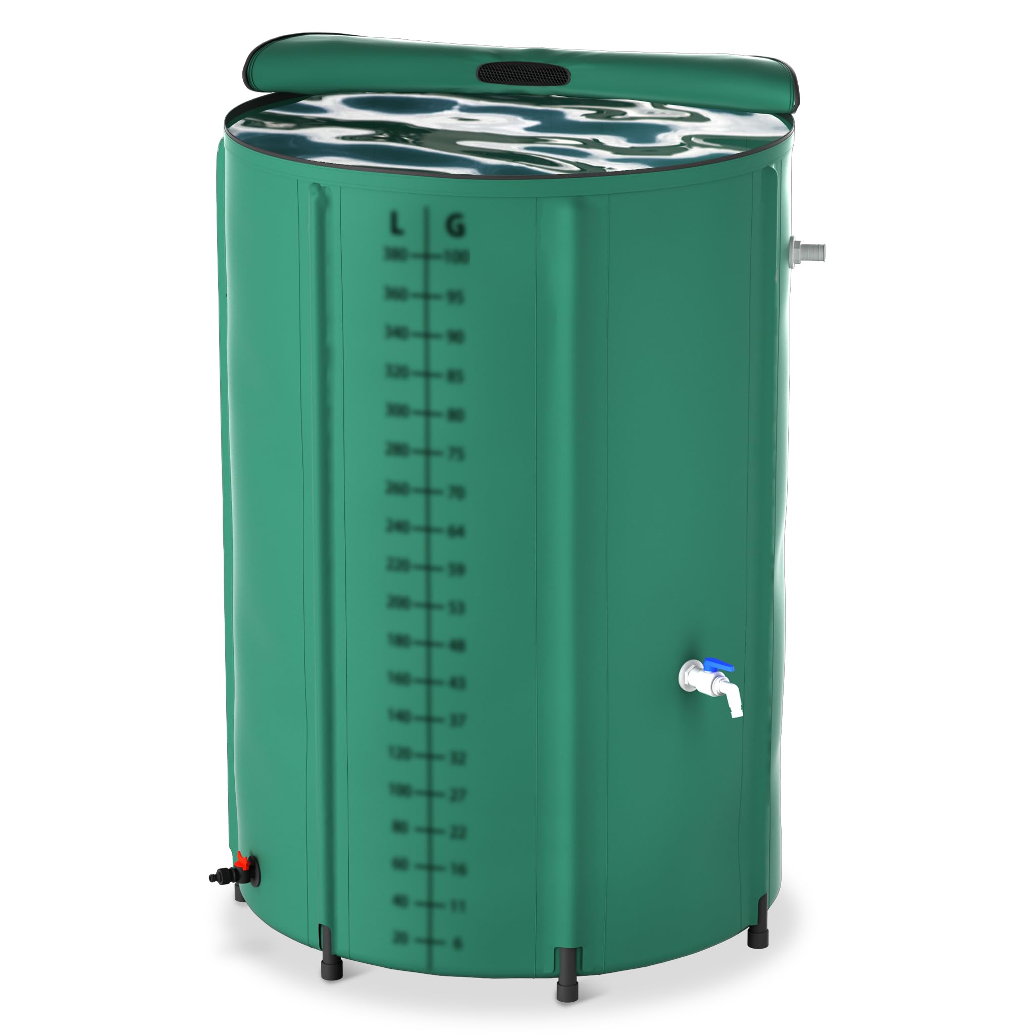 Depósito de agua de lluvia plegable de 500 l, depósito de agua de lluvia con grifo y tapa de filtro, gran depósito de agua de lluvia de PVC resistente a los rayos UV, para jardín, terraza e