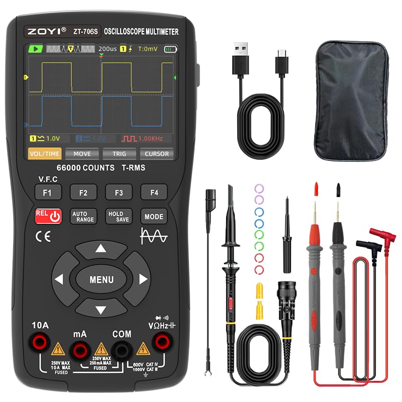 ZT-706S Multimetro oscilloscopio 3 in 1, larghezza di banda 50 MHz, display 66000 conteggi, generatore di segnale 10 m, riparazione elettricista (ZT-706S)