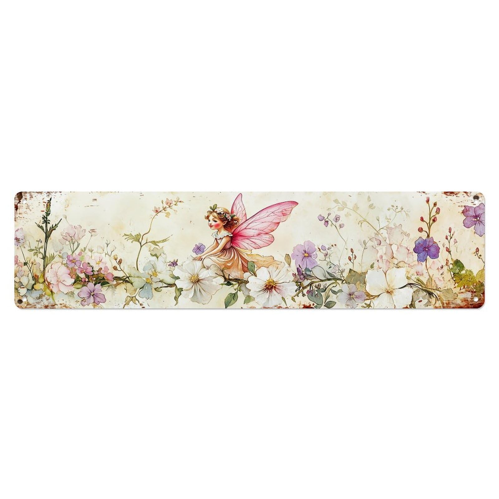 Fairy Amidst Floral Garden Scene Metal Tin Sign Plaque