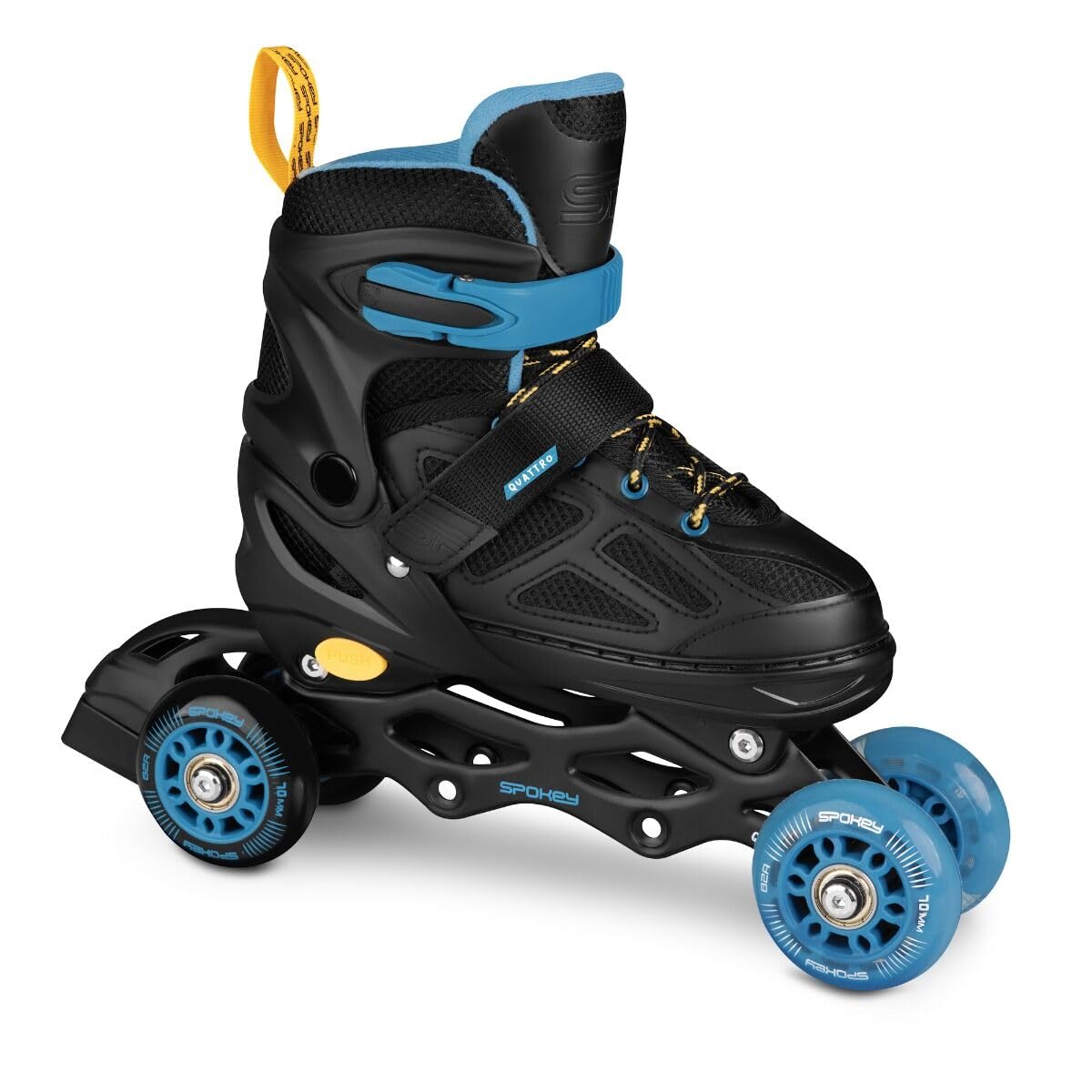 SPOKEY QUATTRO Set 4 in 1 pattini in linea/pattini a rotella/triskates/pattini regolabili | per bambini e ragazzi | pattini in linea convertibili in pattini a rotelle | Taglie: 30-33, 34-37, 38-41