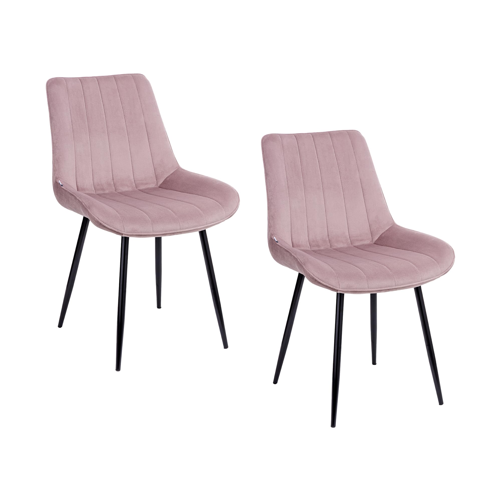 Baroni Home Juego de 2 Sillas Modernas de Terciopelo y Patas de Acero Negro, Sillón de Salón, Dormitorio, Comedor, Rosa Polvo, 2 Unidades, 53x86x44 cm