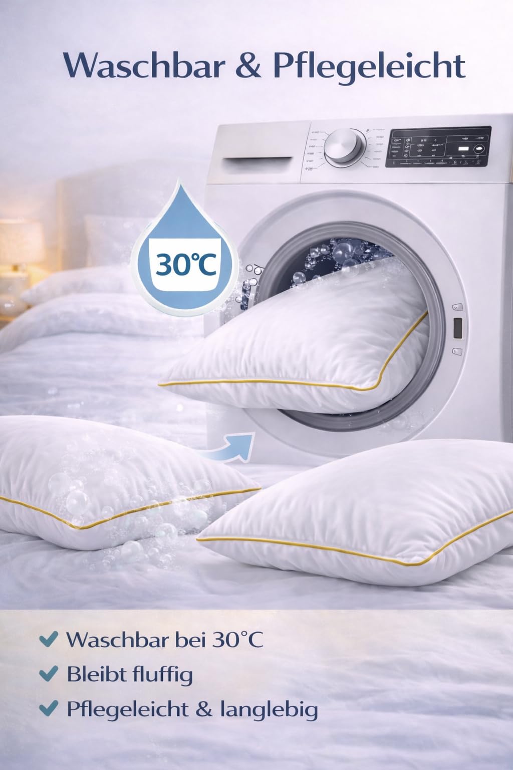 ELY PARKER Kissen Kopfkissen gegen Nackenschmerzen Gold Nano Gel Hotel Qualität 50x70 Allergikergeeignet Daunen Alternative 100% Baumwolle Waschbar (2er)
