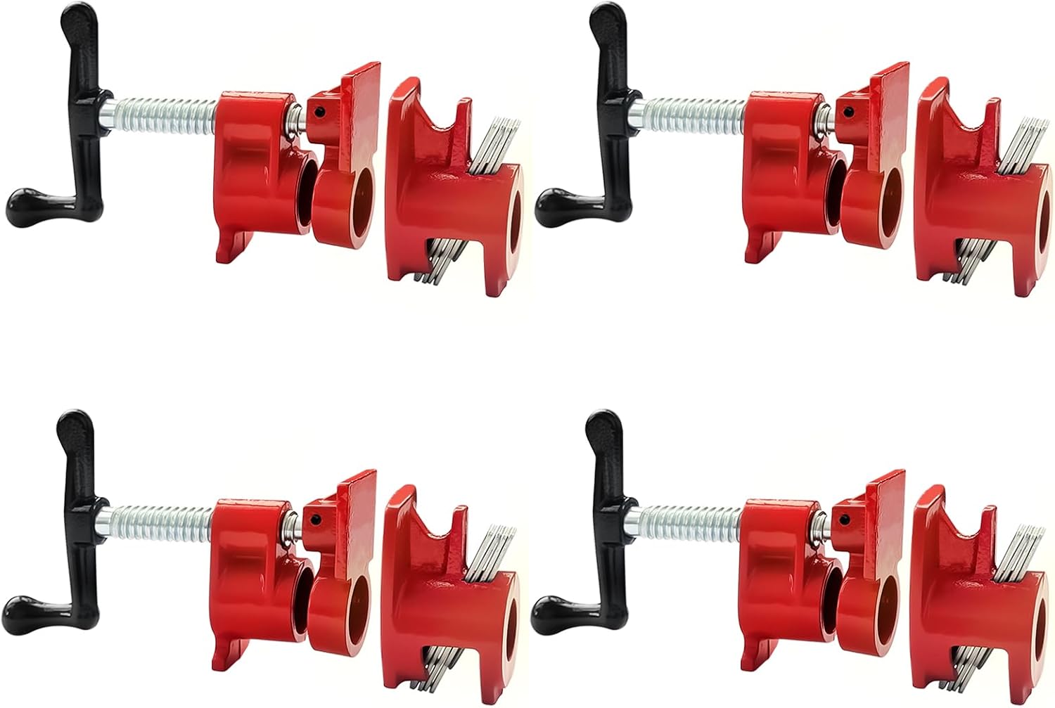 4 Pack 3/4'' Pipe Clamps for Woodworking Wood Gluing Pipe Clamp Fixture Set Heavy Duty Cast Iron For Woodworking