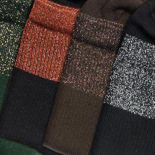 Image of RAFRAY Women's Glitter Socks Quarter Length, Premium Ankle Socks With Gift Box, 4 Pairs, Size US W: 5-9.5 / EU: 36-40