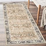 ReaLife Rugs Machine Washable Area Rug Runner - Living Room Bedroom Bathroom Kitchen Entryway - Padded Low Pile Stain Resistant Premium - Boho Farmhouse Vintage - BEV - Beige Tan Brown 2'6' x 6'