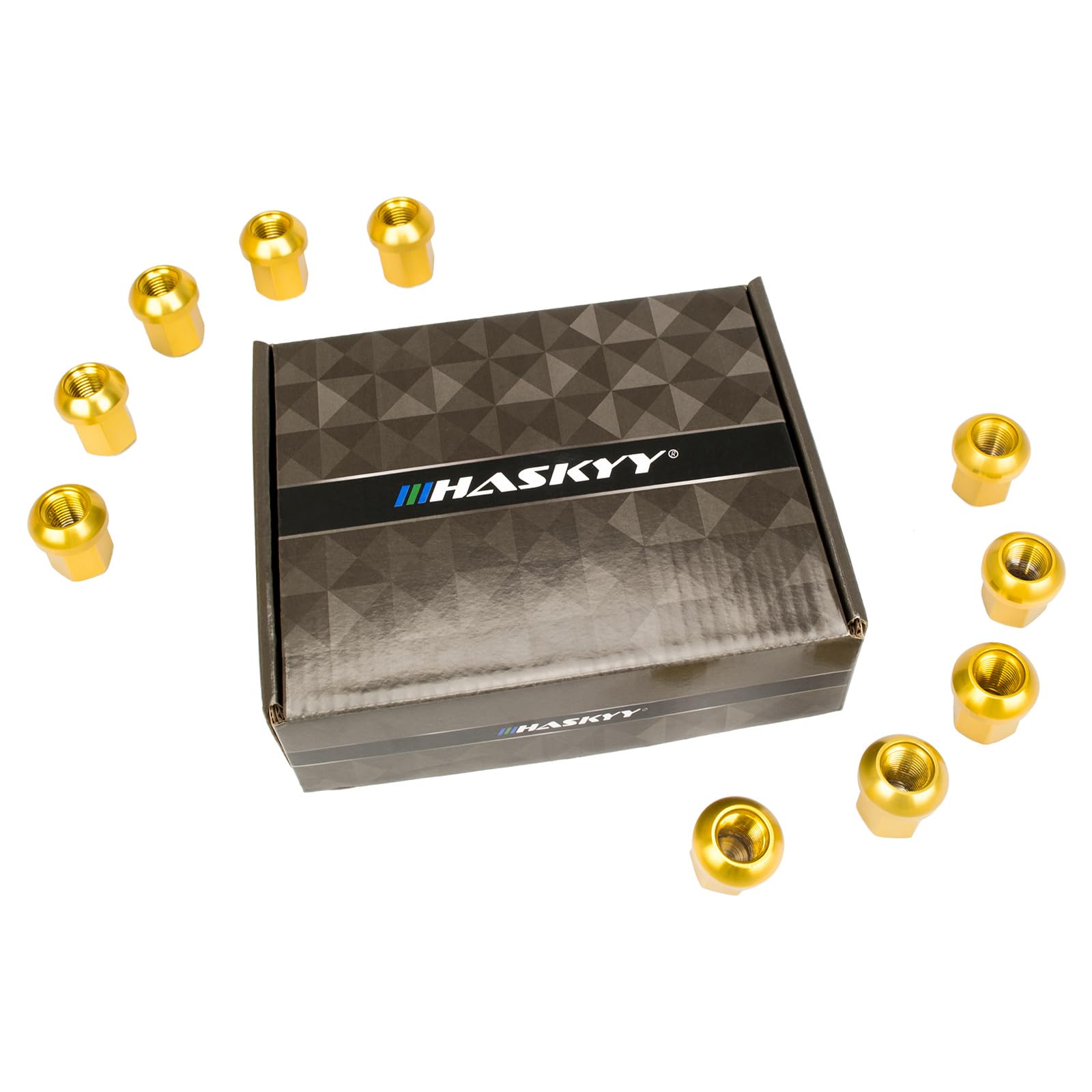 HASKYY 20 Nakrętki kół Kołnierz kulowy M14 x 1.5 x 31mm Wybór kolorów Aluminium Anodowane Kula R14 SW19 I Kompatybilne z Porsche (Złoto)