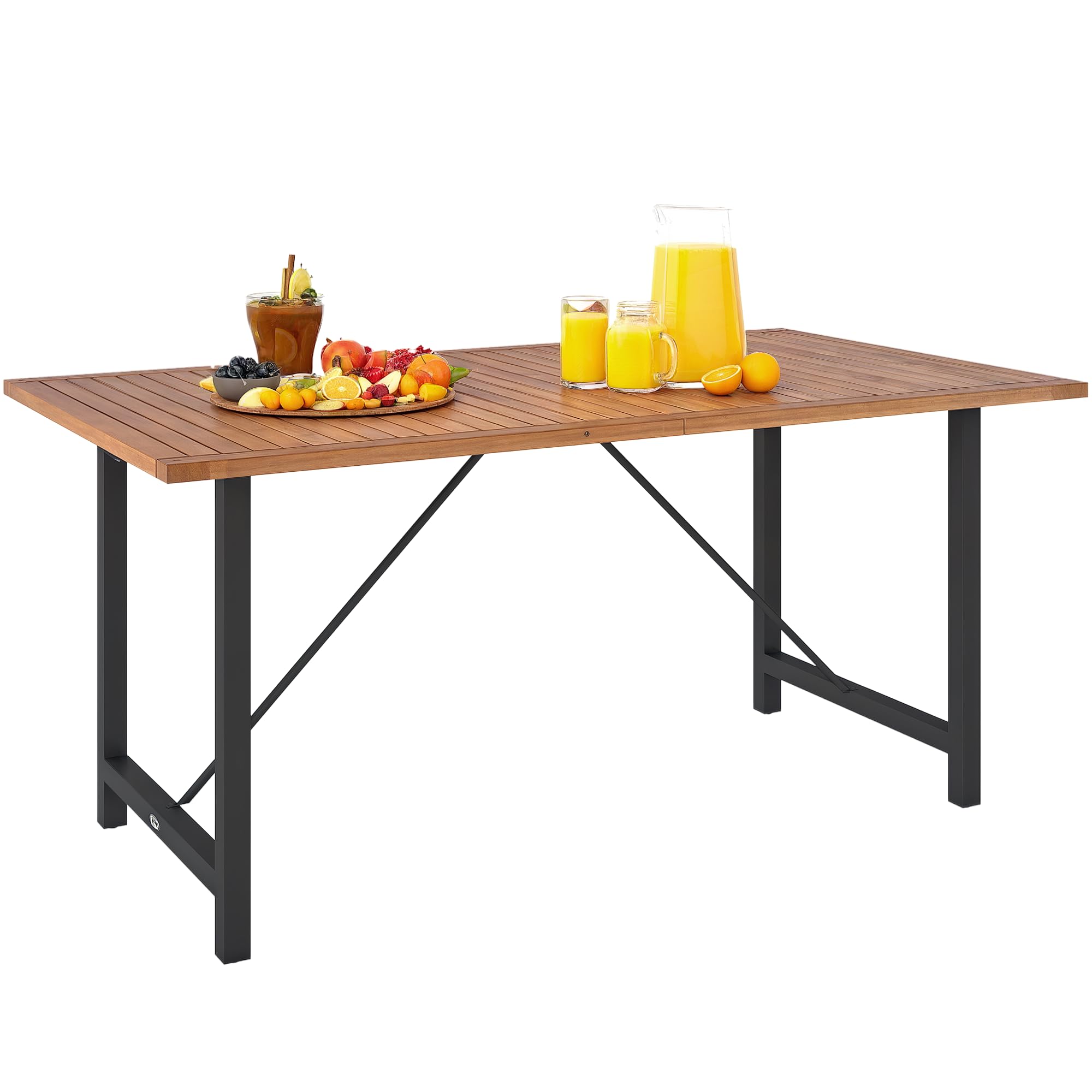 Outsunny Tavolo da Giardino Legno di Acacia e Acciaio, 160x90x75 cm Teak | Tavolo da Esterno Rettangolare, Piano a Doghe, Tavolino da Balcone, Patio, Terrazzo, Cortile, Esterno