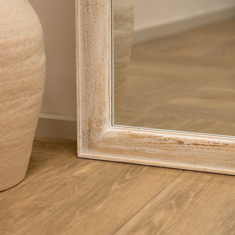 Image of Aafiyat Full Length White Washed Wood Arched Mirror Frame Full Body Mirror Frame for Living Room, Bedroom and Corner Finish Natural Wood Only Frame with Out Mirror No Glass (NATURAL)