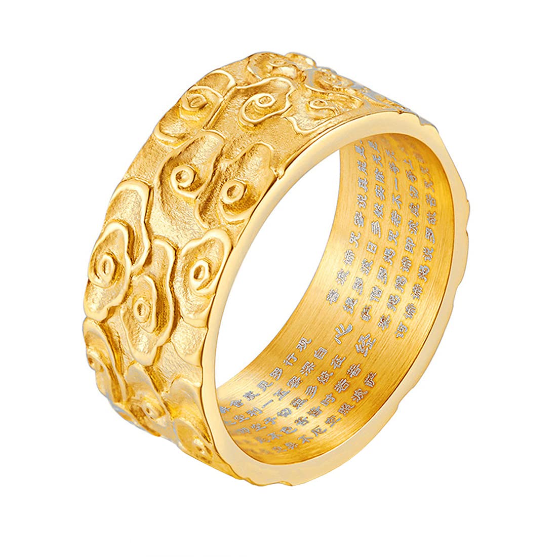 HIJONESMen's Stainless Steel Religious Xin Jing Mantra Rings with Propitious Clouds