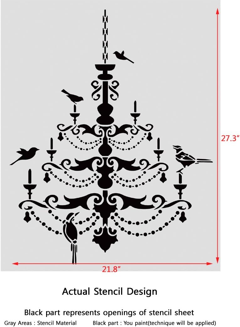 Chandelier with Birds Stencil for Wall Decor Painting Decorate Large Template