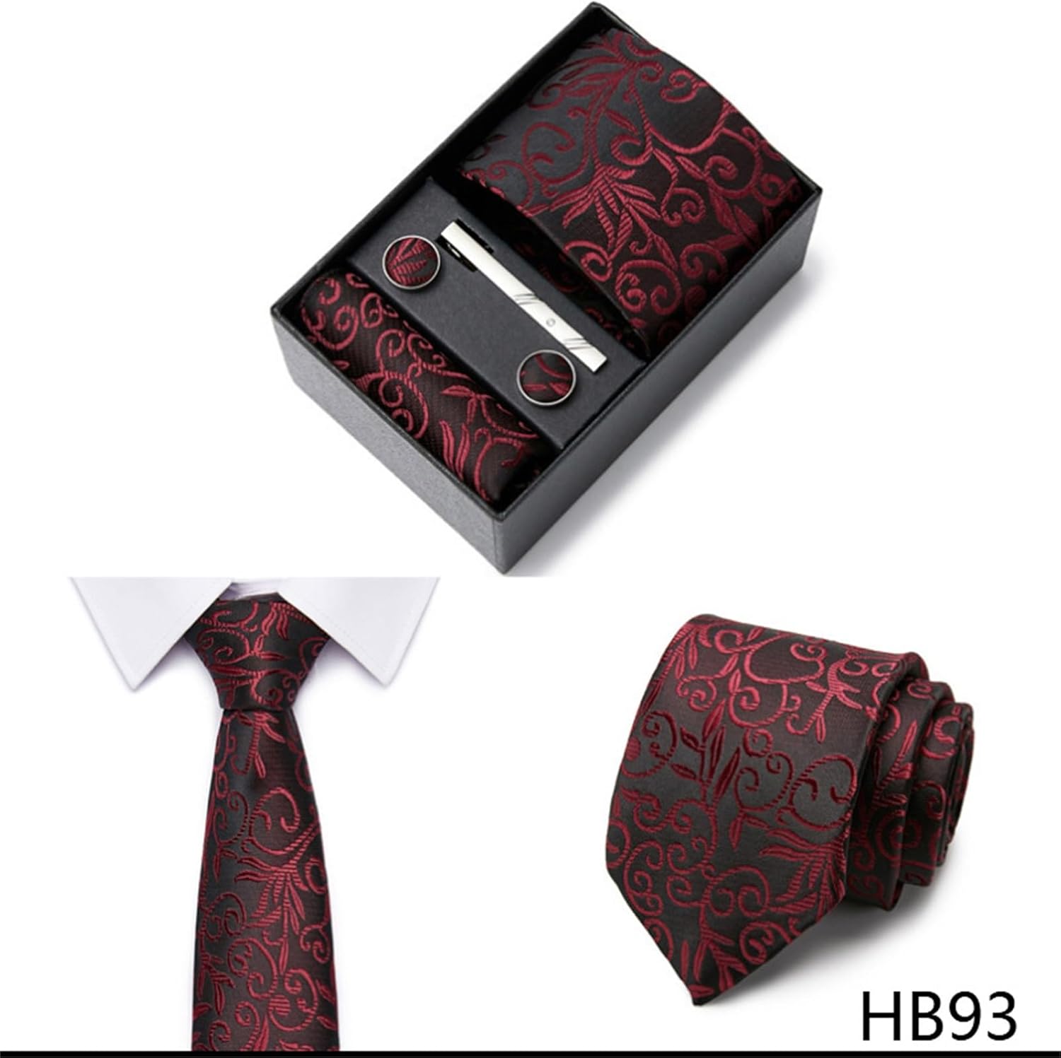 Men Ties Men's Tie and Pocket Square Scarf Cufflinks Tie Clip Set Wedding Business Tie Men's Gifts Neckties(2)