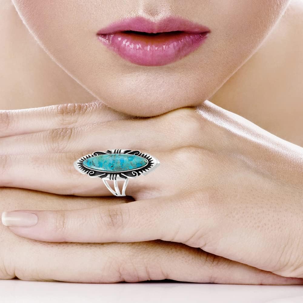 Turquoise Ring Sterling Silver 925 Genuine Gemstones Size 6 to 11 - Image 4
