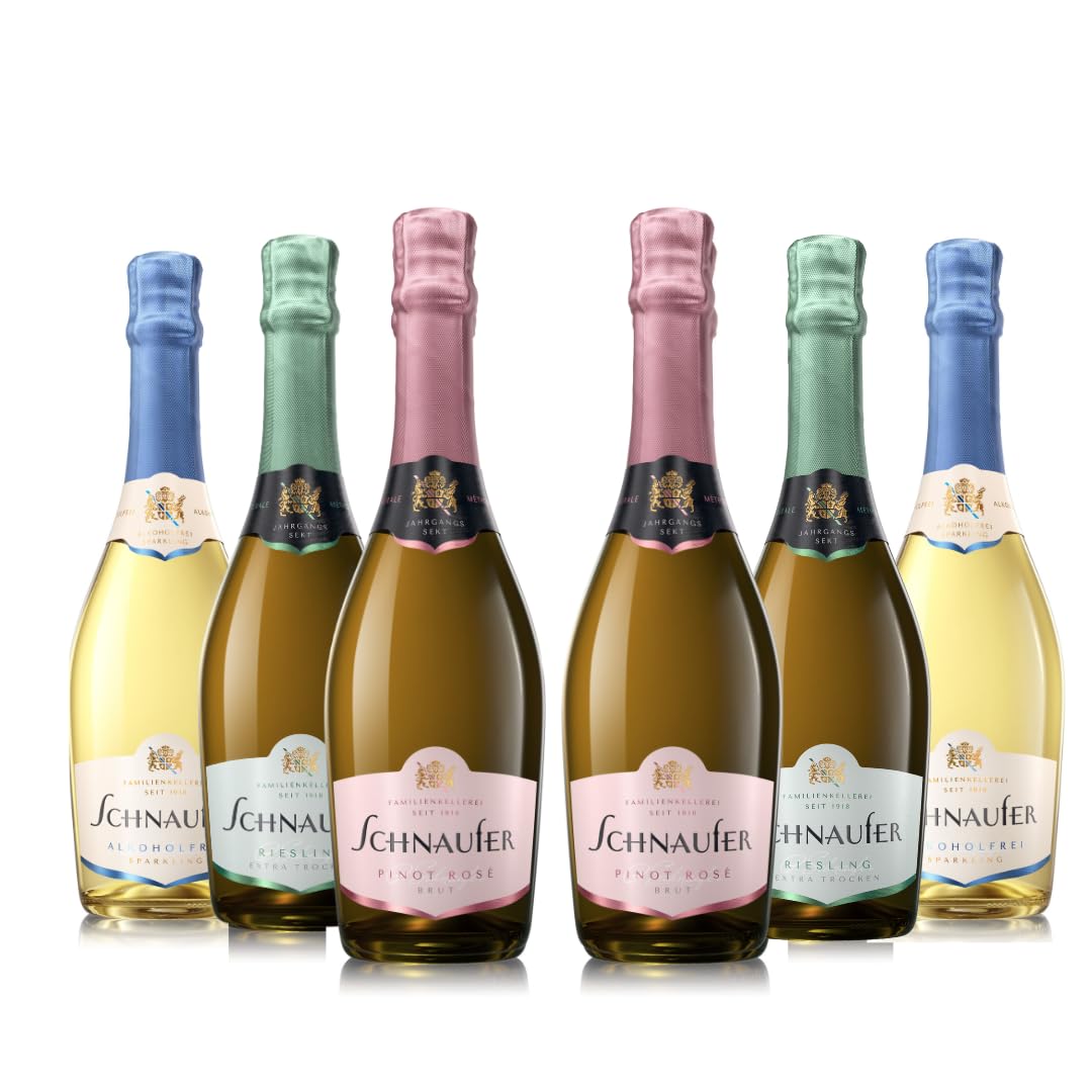 Schnaufer Sekt Geschenkset alkoholfrei & klassisch – Schnaufer 6er Mix mit 2x Riesling, 2x Pinot Noir Rosé & 2x Alkoholfreiem Sekt – Familienkellerei seit 1918 aus Baden-Württemberg (6 x 0,75L)