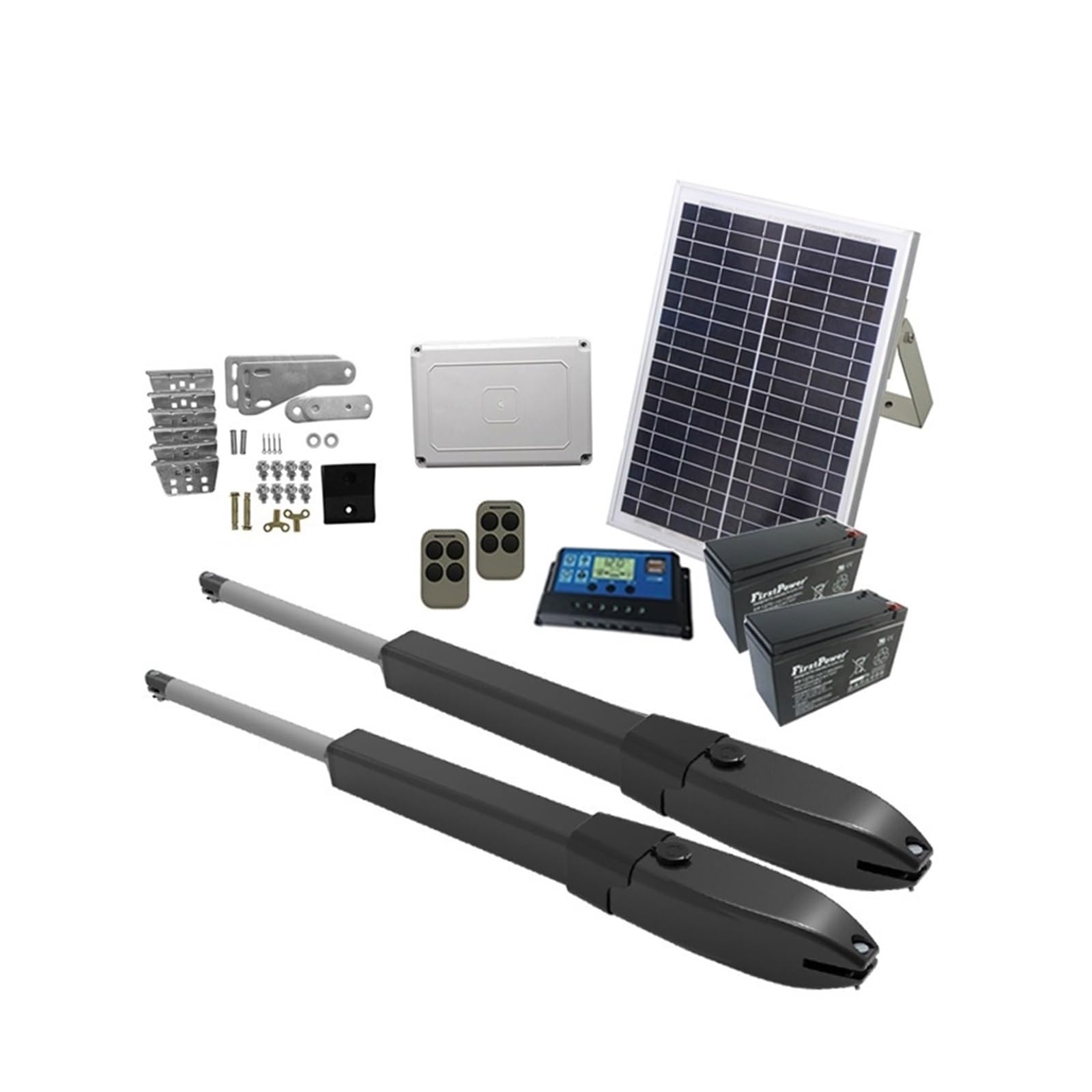 Kit Cancello Automatico, Batteria solare Doppio braccio Operatore elettrico for porte Battente Apri cancello Telecamera IP Telecomando Fattoria esterna Manor