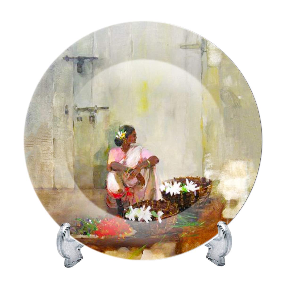 GGSOLUTION Ceramic Decorative Plate With Stand (8 inch, Multicolour)