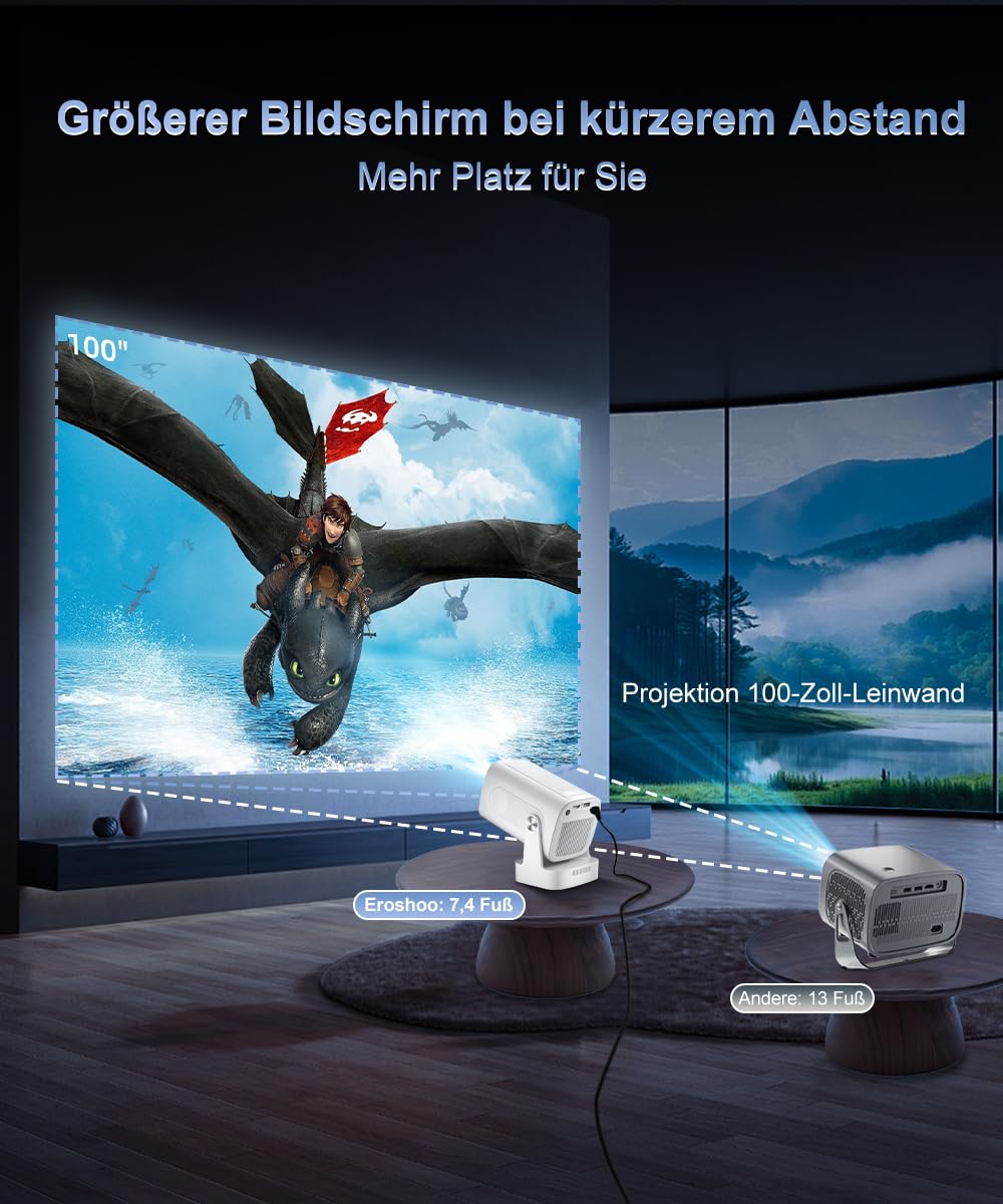 HY260pro 4K Smart Beamer,Mini proiettore con WiFi 6 Bluetooth 5.4 1080p Full HD proiettore portatile con Android 14.0,rotazione di 270°,Home Cinema Proyector per camera da letto all'aperto