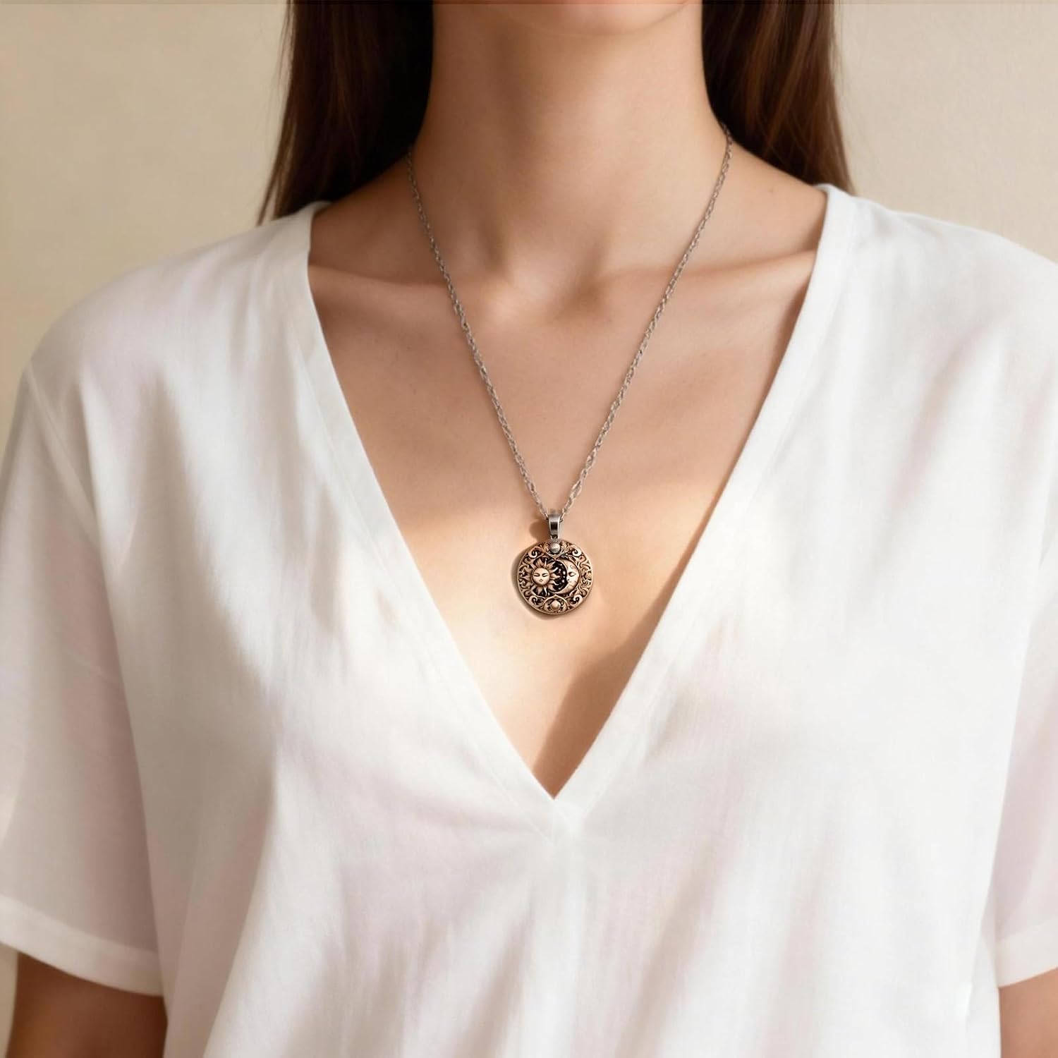 Sun and Moon Necklace Protection Jewelry for Women, Gold Plated Pendant with Sun and Moon Necklace, Elegant Gift for Her