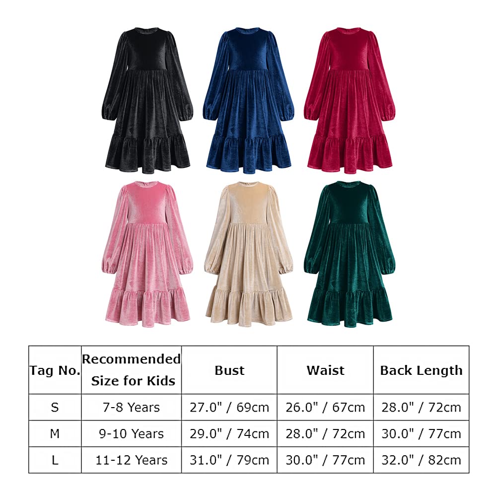 Vestito di Natale per bambini, a maniche lunghe, in velluto, per autunno e inverno, da principessa, linea A, tinta unita, con volant, per feste di compleanno, festa