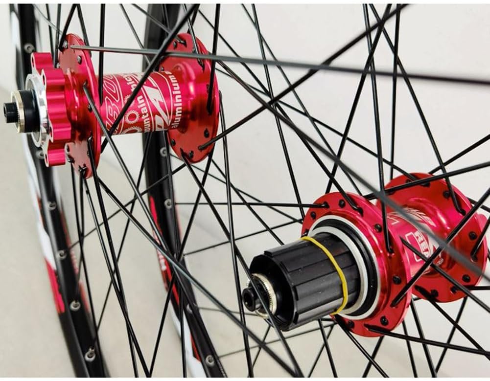 24inch Bikes Wheelset Disc Brake Quick Release Mountain Bike Wheel Aluminum Alloy Double Wall Rim Front and Rear Wheels 7/8/9/10/11/12 Speed Cassette 32 Holes (Color : Red, Size : 24'')