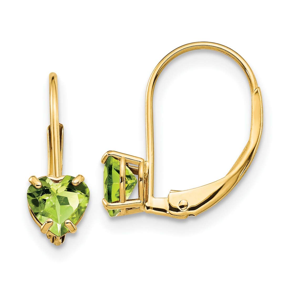 Peridot Leverback Earrings in Real 14k Yellow Gold