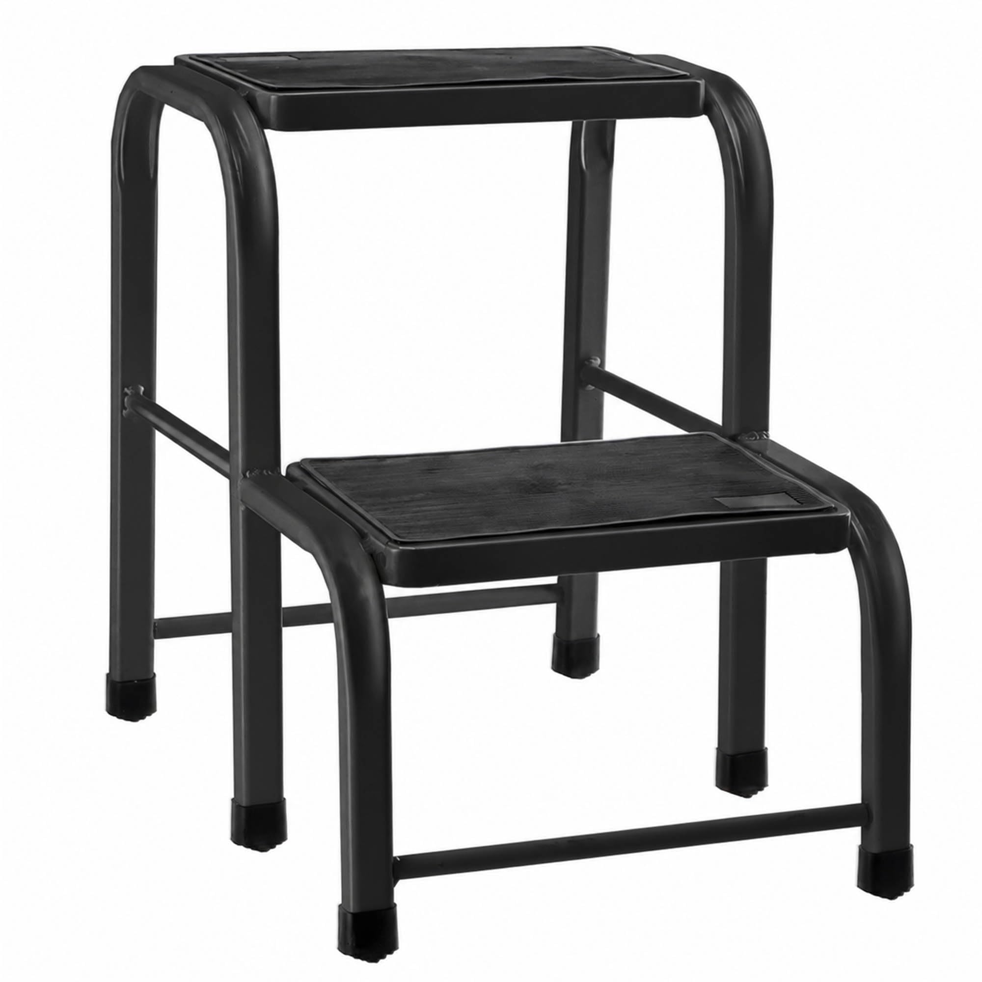KADAX Taburete de acero, escalera doméstica de hasta 150 kg, taburete de transporte con patas antideslizantes, escalera doméstica, taburete de aluminio (2 niveles)