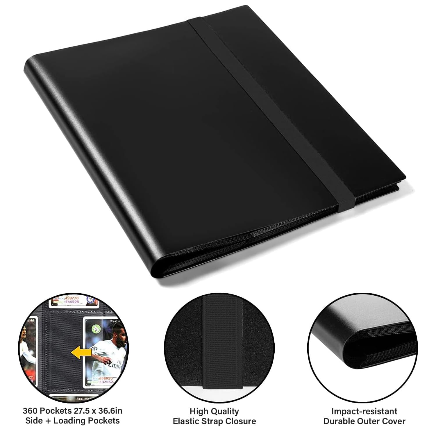 Album De Cartes à Collectionner Hitopin – Format Livre Avec Fermeture Zippée – 400 Pochettes Transparentes – Couverture En Cuir Noir – Protection Et Rangement Pour Toutes Vos Cartes