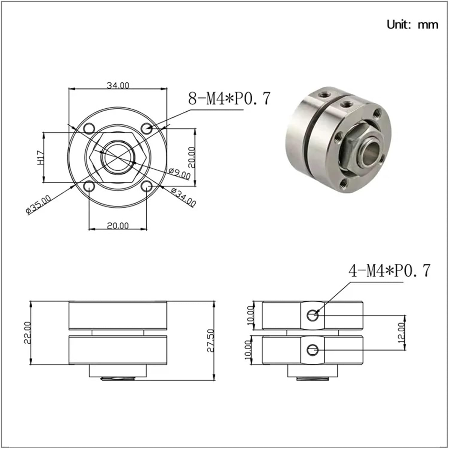 Stainless Steel Disc Torque Hinge Passes Through Wire Hole Damper Can Stop Any Damping Shaft 1Pcs(3.0N.m)