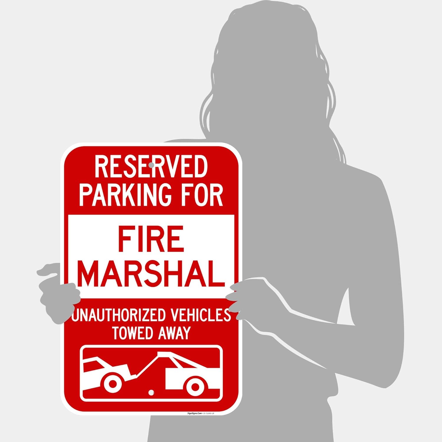Reserved Parking for Fire Marshall Unauthorized Vehicles Towed Away Sign, 12x18 Inches, Rust Free .063 Aluminum, Fade Resistant, Made in USA