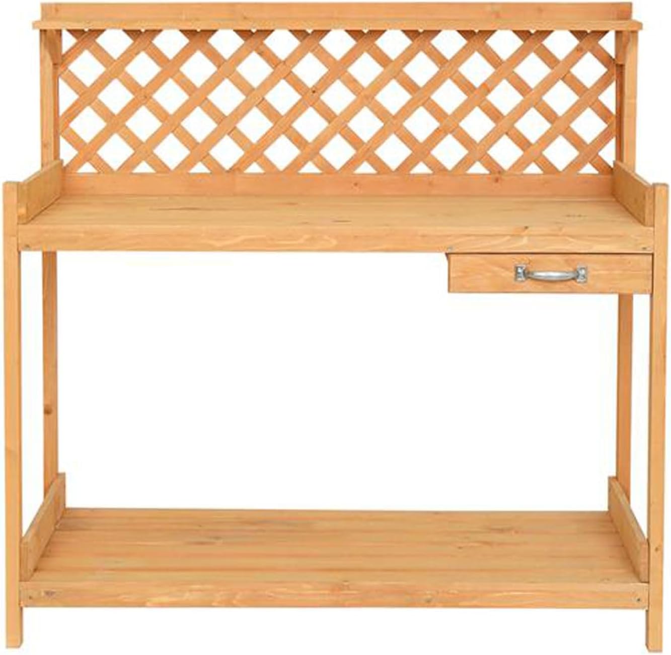 Outdoor Potting Bench Table with Drawer, Wooden Potters Benches Table Garden Workbench with Shelf and Hooks, Gardening Workstation for Outside Patio Lawn