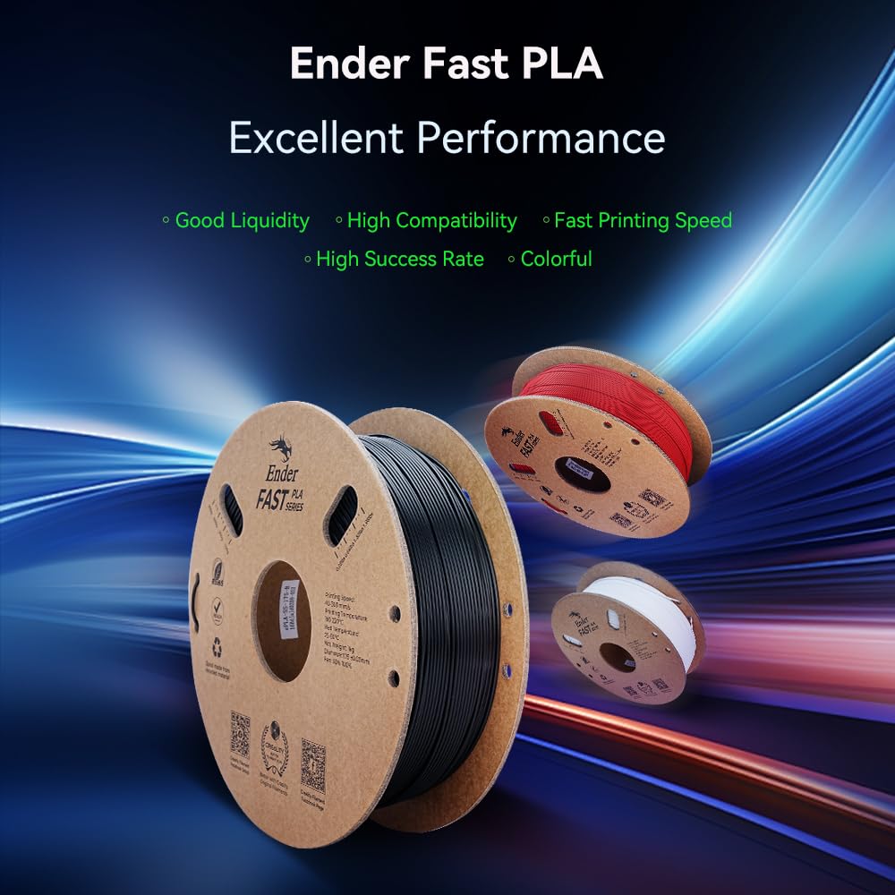 Creality Ender PLA Filamento 1.75mm, ad Alta Velocità 300mm/s senza Aggrovigliamento per Stampante 3D, Precisione Dimensionale +/- 0.02mm, No-Tangling, per la Stampa 3D (Bianco*1KG+Nero*1KG)